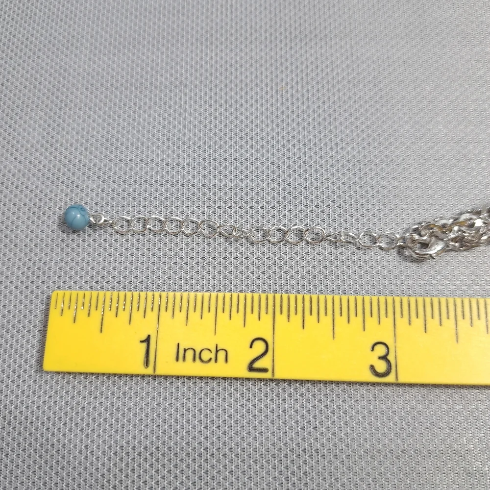 Women's Necklace Pink & Blue Acrylic Beads & Mother Pearls Silver Tone 10 Inches